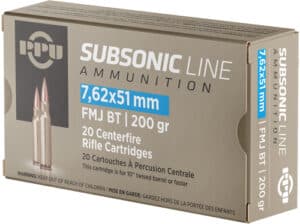 PPU SUBSONIC 7.62X51 200GR - FMJ-BT 20RD 10BX/CS