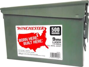 WINCHESTER 9MM LUGER 115GR FMJ - RN CASE OF (2) 500RD AMMO CANS