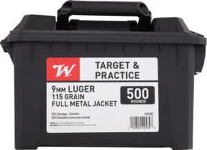 WINCHESTER 9MM LUGER 115GR FMJ - RN CASE OF (2) 500RD AMMO CANS